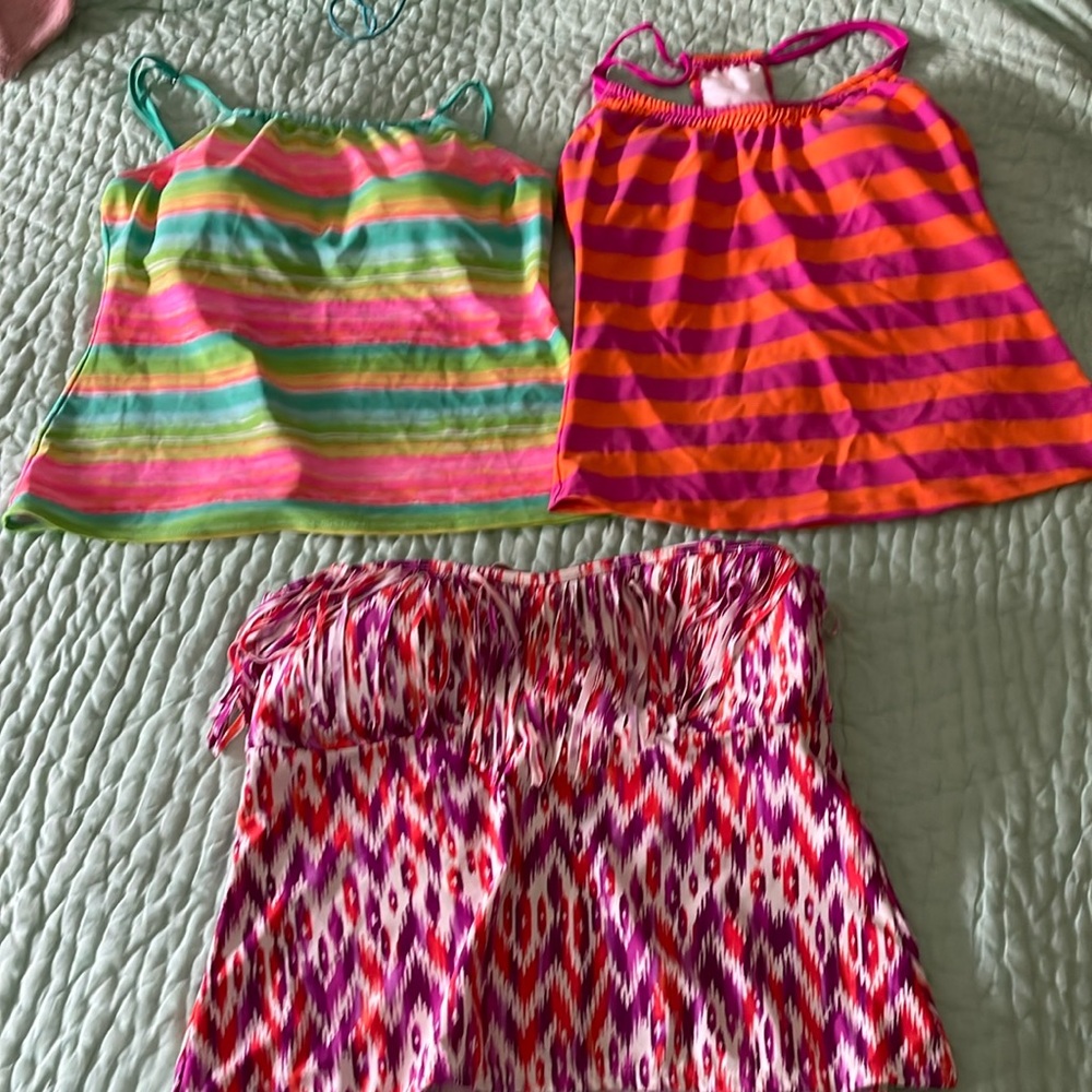 Bundle of 3 tankini swim tops and reversible cover up